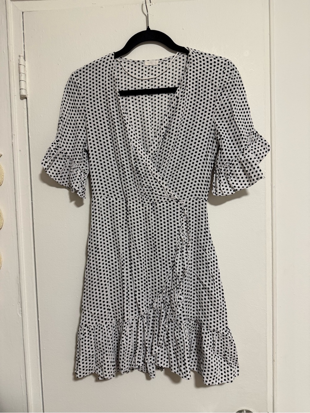 Women's White Polka Dot Asymmetrical Wrap Dress